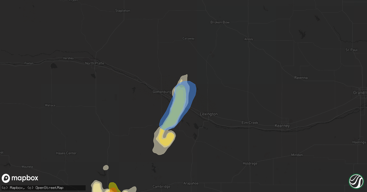 Hail map in Cozad, NE on July 1, 2019