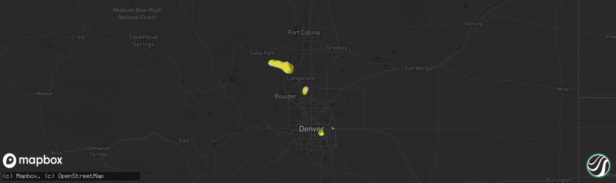 Hail map in Erie, CO on July 1, 2019