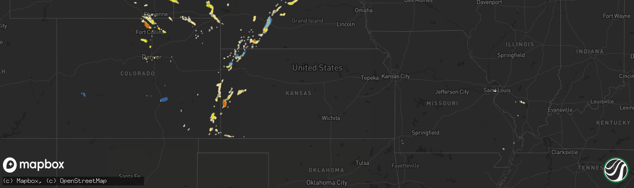 Hail map in Kansas on July 1, 2019