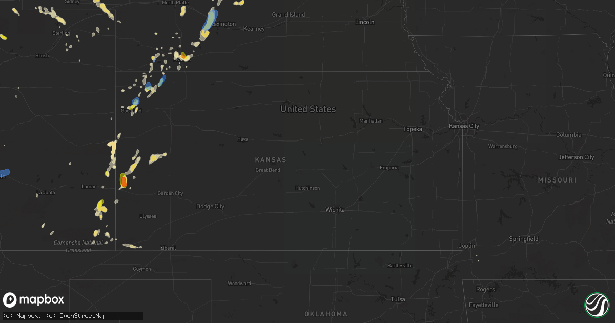 Hail map in Kansas on July 1, 2019