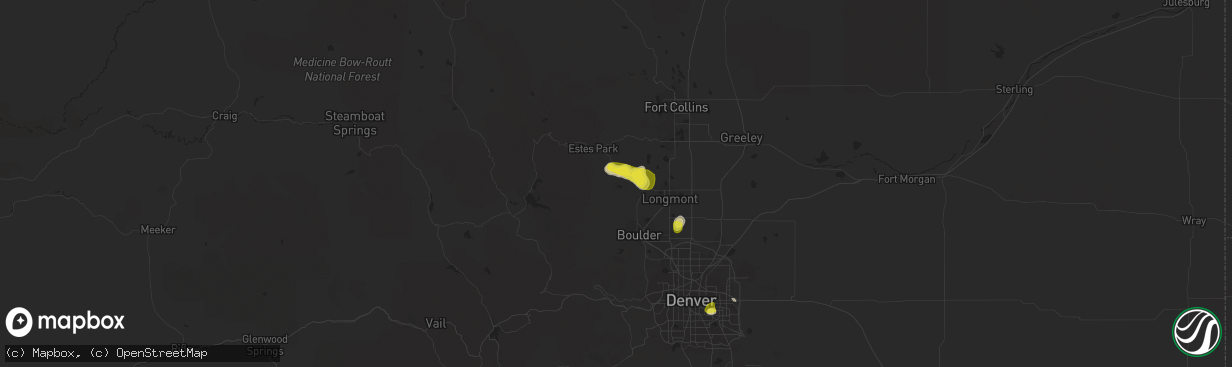 Hail map in Lyons, CO on July 1, 2019