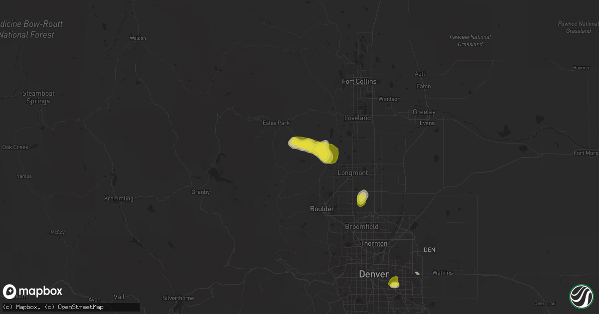 Hail map in Lyons, CO on July 1, 2019