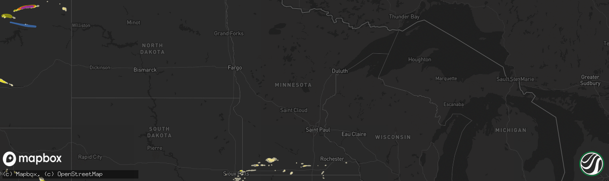 Hail map in Minnesota on July 1, 2019