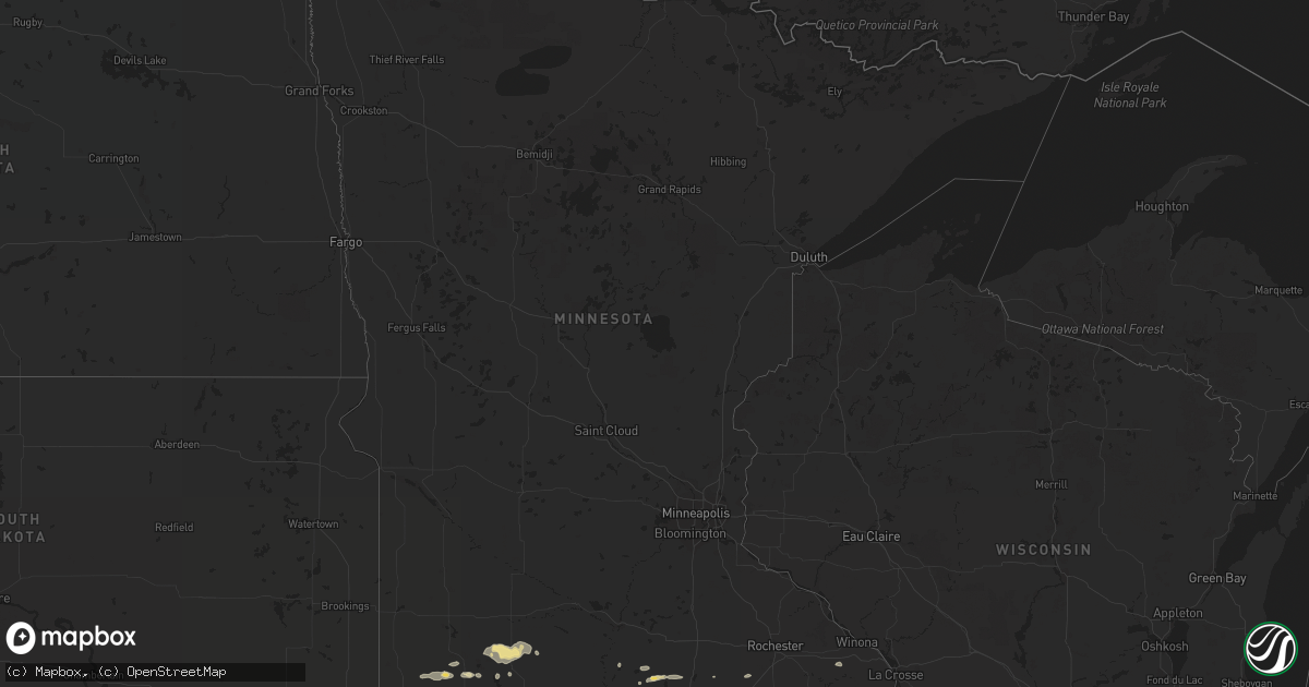 Hail map in Minnesota on July 1, 2019