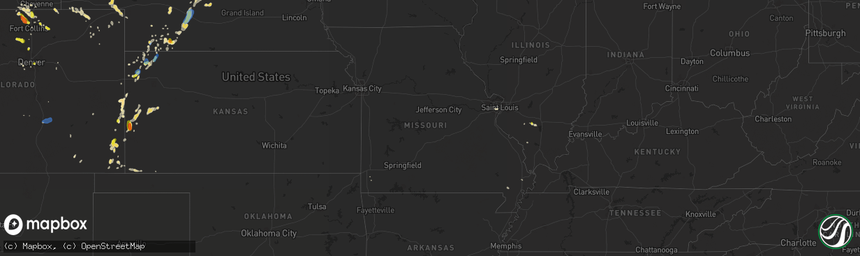 Hail map in Missouri on July 1, 2019