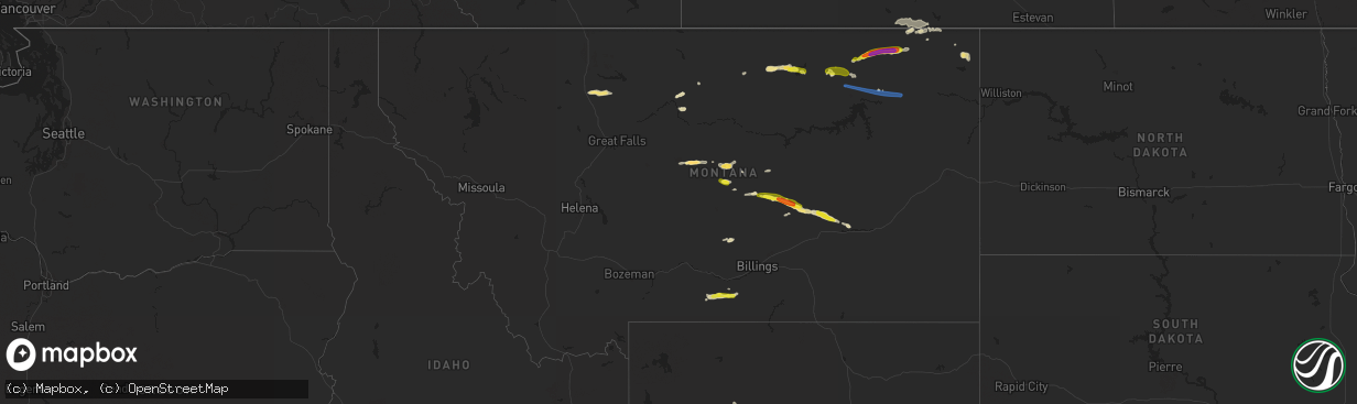 Hail map in Montana on July 1, 2019