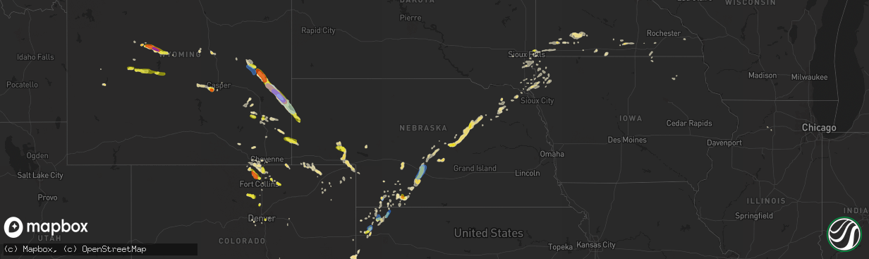 Hail map in Nebraska on July 1, 2019