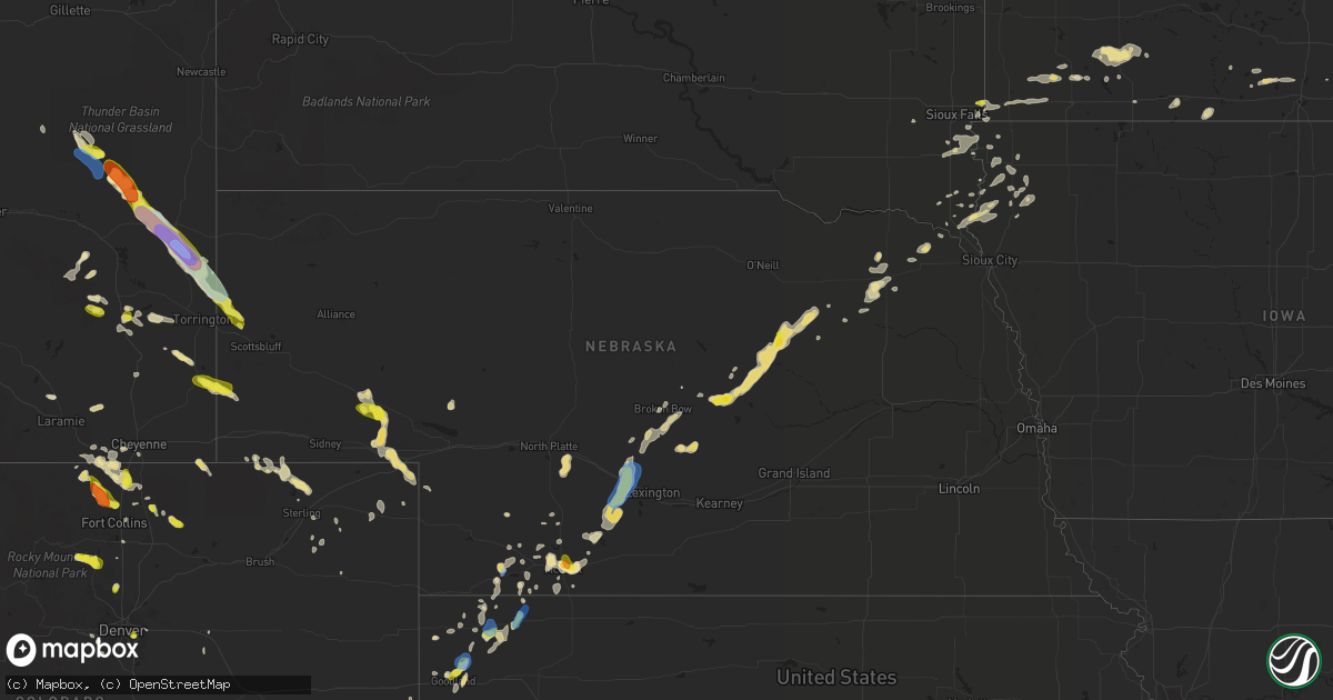 Hail map in Nebraska on July 1, 2019