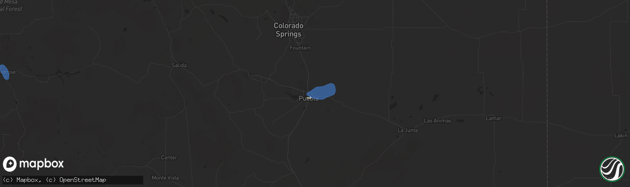 Hail map in Pueblo, CO on July 1, 2019