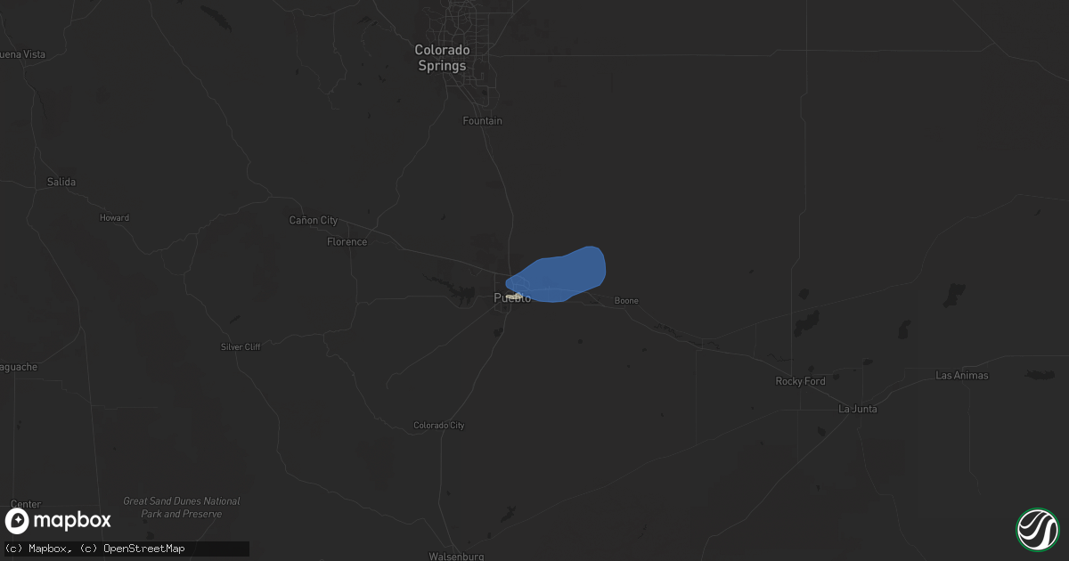 Hail map in Pueblo, CO on July 1, 2019