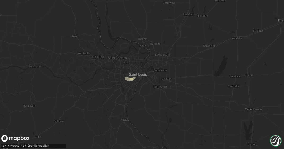 Hail map in Saint Louis, MO on July 1, 2019