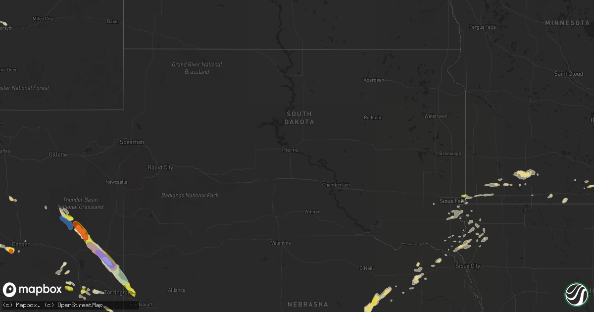 Hail map in South Dakota on July 1, 2019