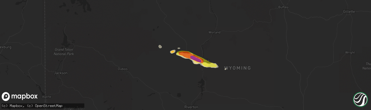 Hail map in Thermopolis, WY on July 1, 2019