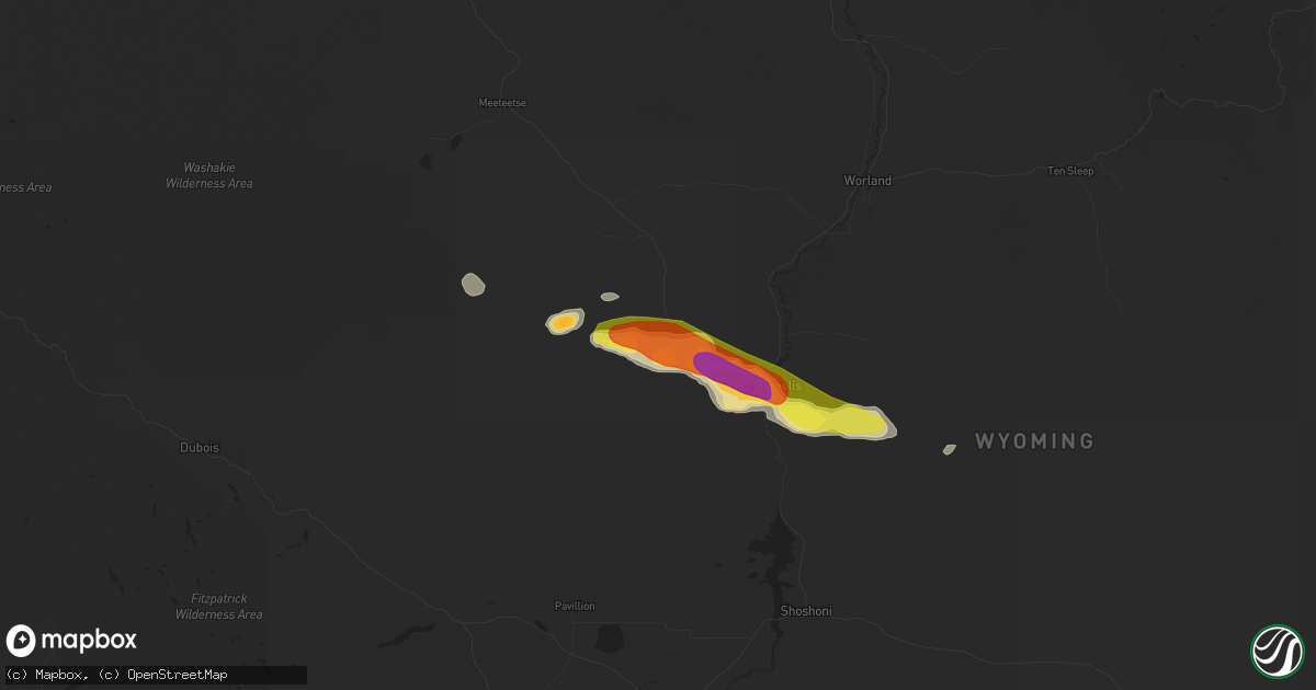 Hail map in Thermopolis, WY on July 1, 2019