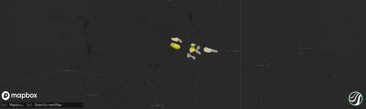 Hail map in Wheatland, WY on July 1, 2019