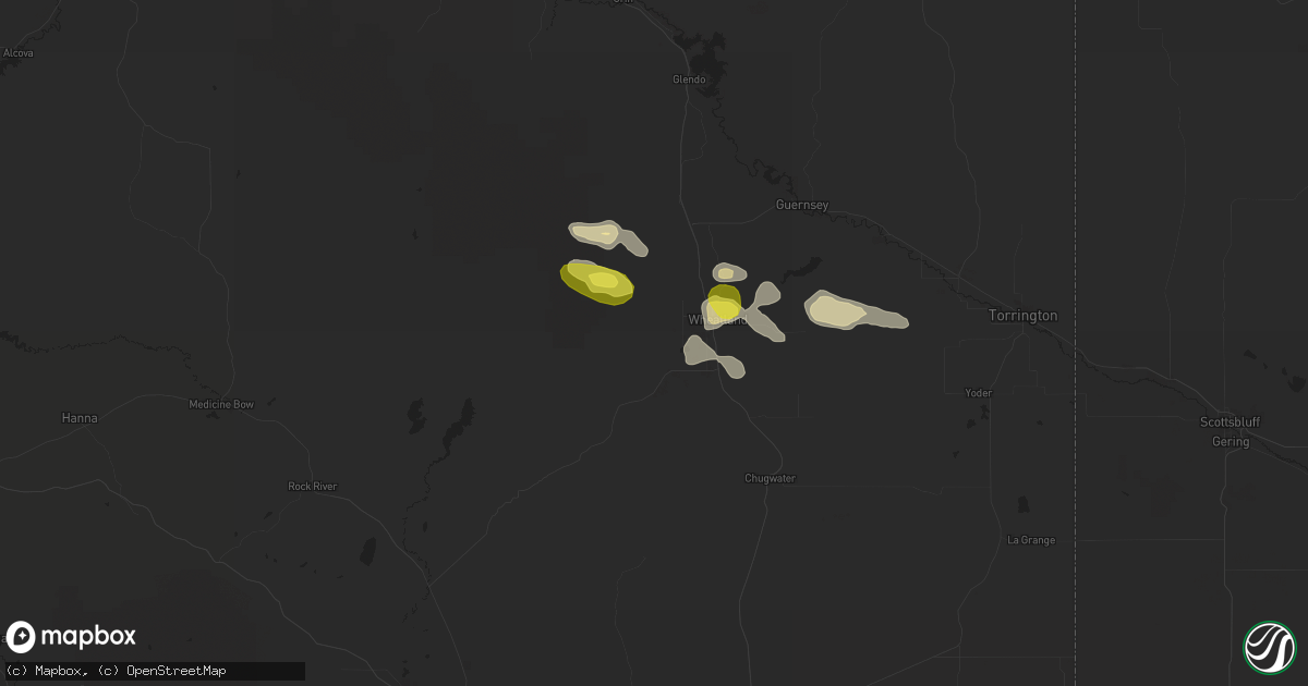 Hail map in Wheatland, WY on July 1, 2019