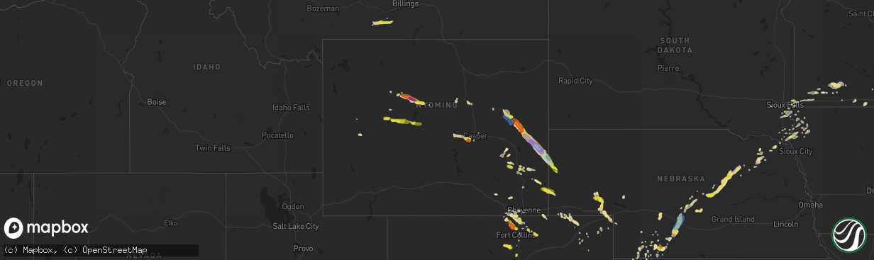 Hail map in Wyoming on July 1, 2019