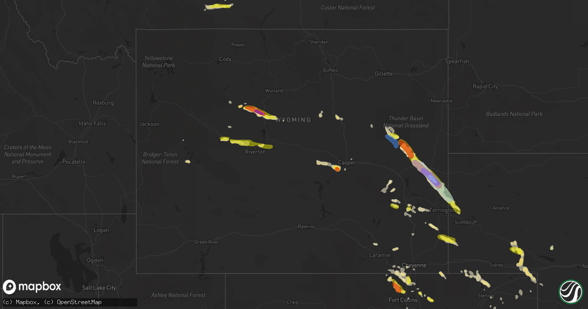 Hail map in Wyoming on July 1, 2019