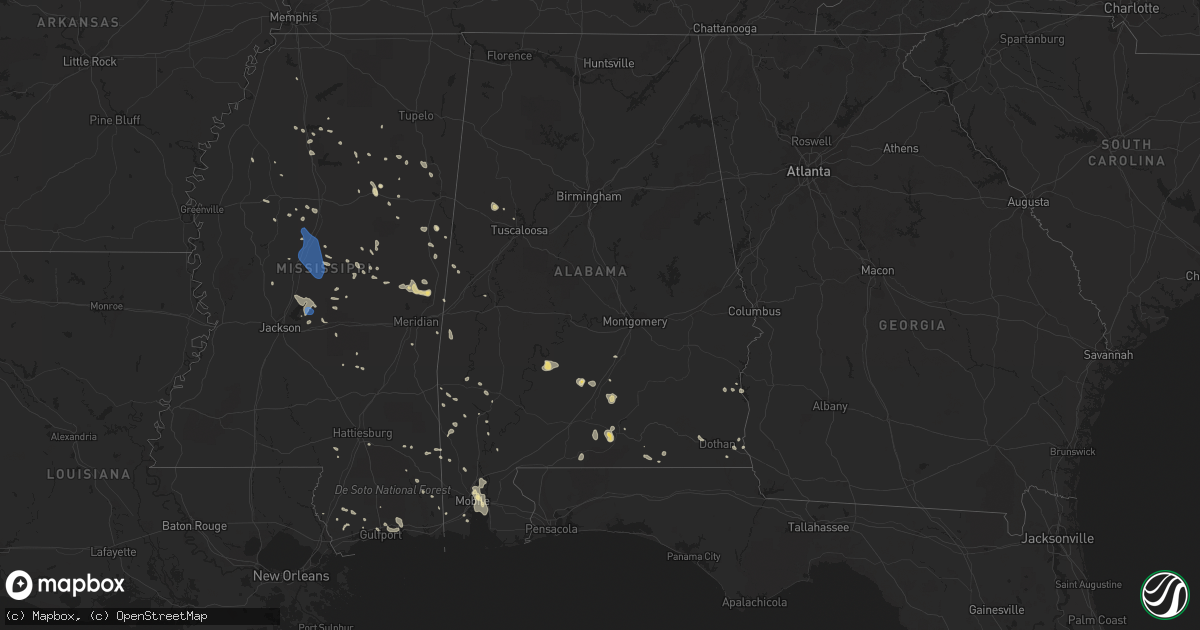 Hail map in Alabama on July 1, 2020