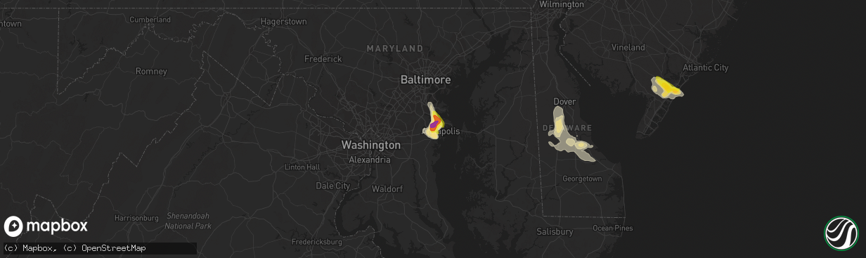 Hail map in Annapolis, MD on July 1, 2020