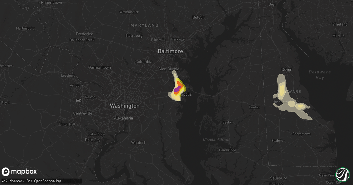 Hail map in Annapolis, MD on July 1, 2020