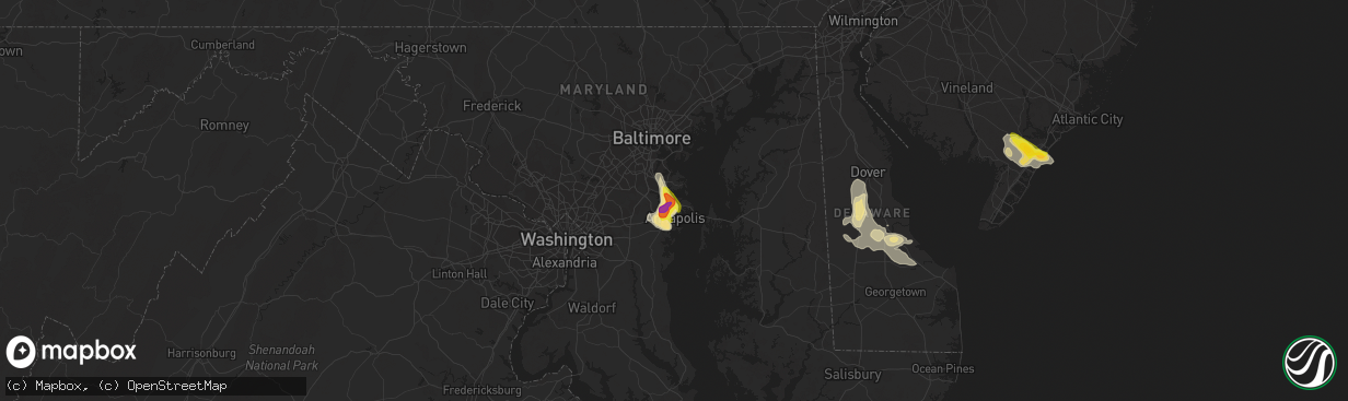 Hail map in Arnold, MD on July 1, 2020