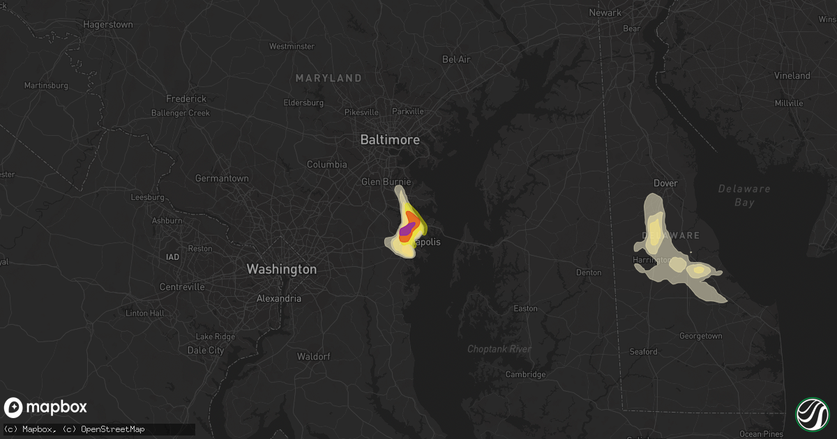 Hail map in Arnold, MD on July 1, 2020