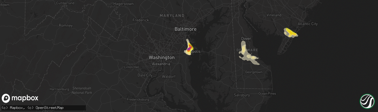 Hail map in Edgewater, MD on July 1, 2020