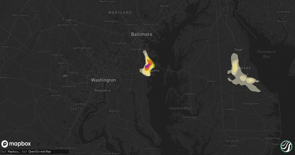 Hail map in Edgewater, MD on July 1, 2020