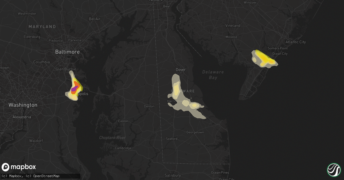 Hail map in Felton, DE on July 1, 2020