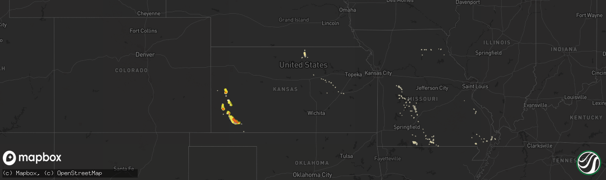 Hail map in Kansas on July 1, 2020
