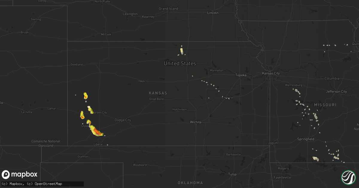 Hail map in Kansas on July 1, 2020
