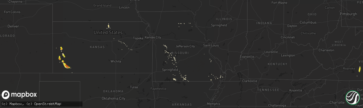 Hail map in Missouri on July 1, 2020