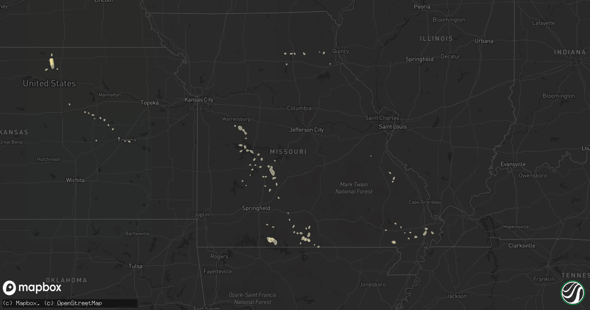 Hail map in Missouri on July 1, 2020
