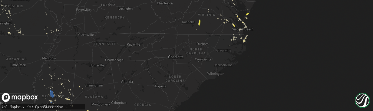 Hail map in North Carolina on July 1, 2020