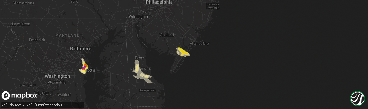 Hail map in Ocean View, NJ on July 1, 2020