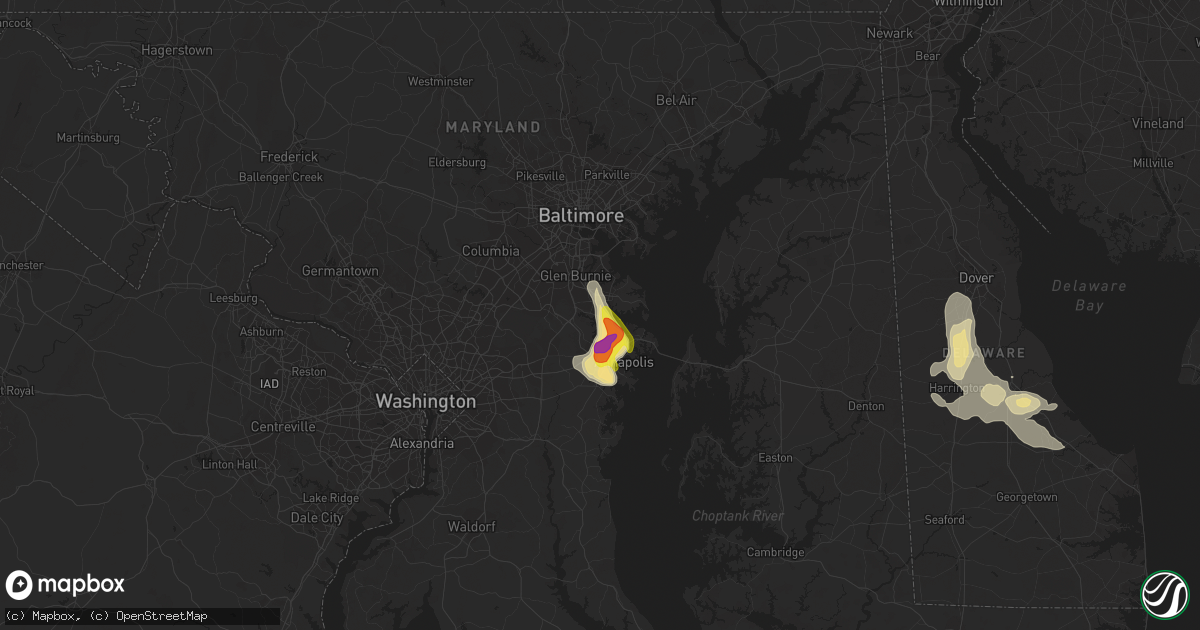 Hail map in Severna Park, MD on July 1, 2020