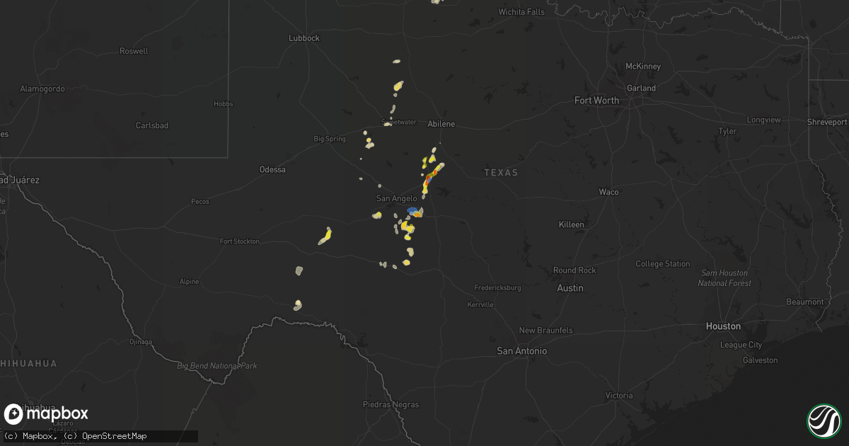Hail map in Texas on July 1, 2020