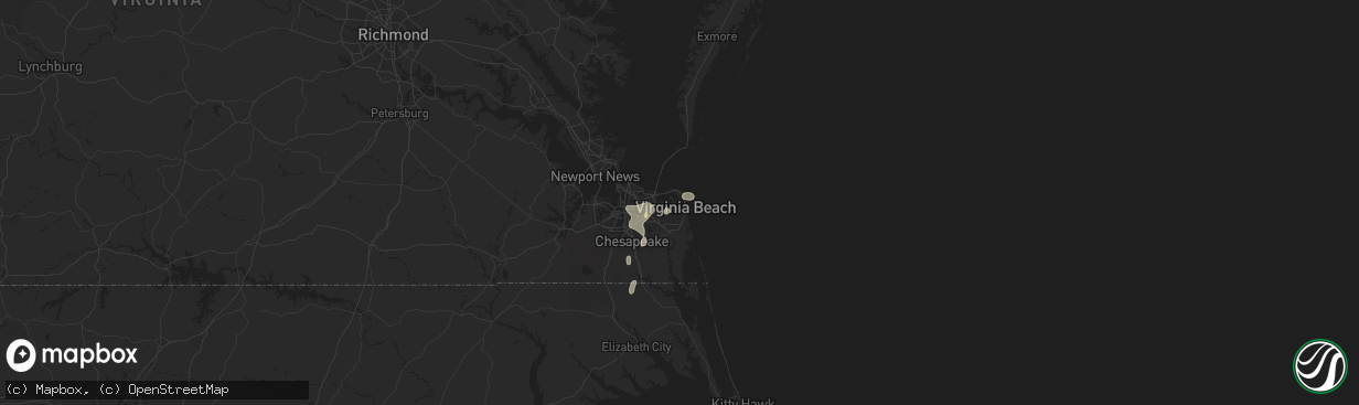 Hail map in Virginia Beach, VA on July 1, 2020