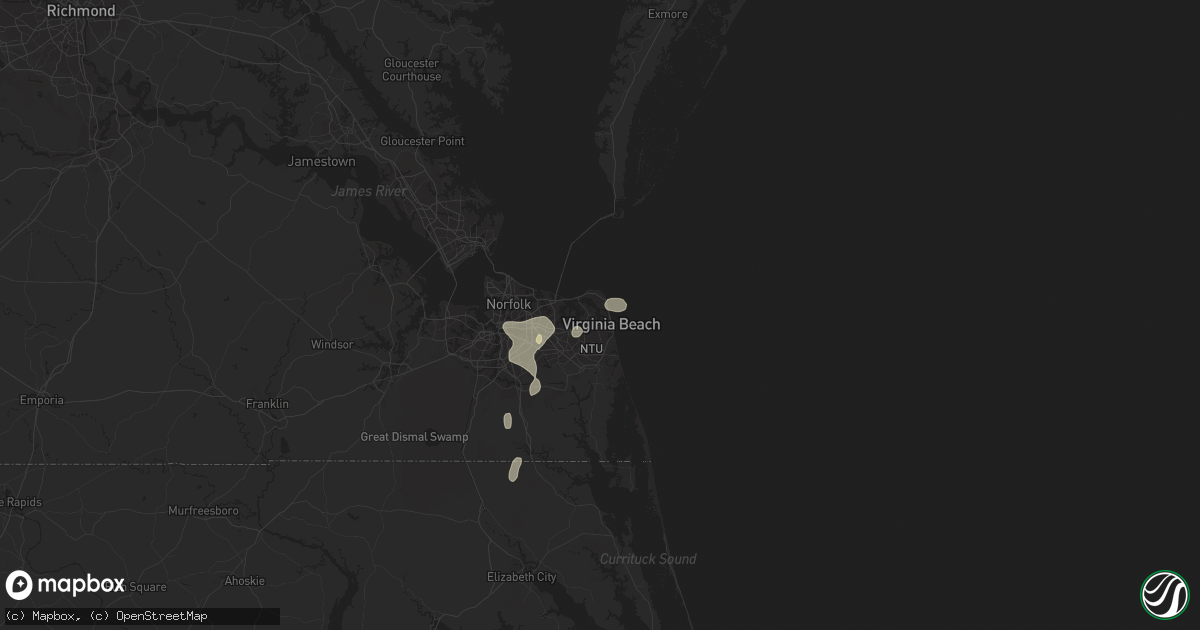 Hail map in Virginia Beach, VA on July 1, 2020