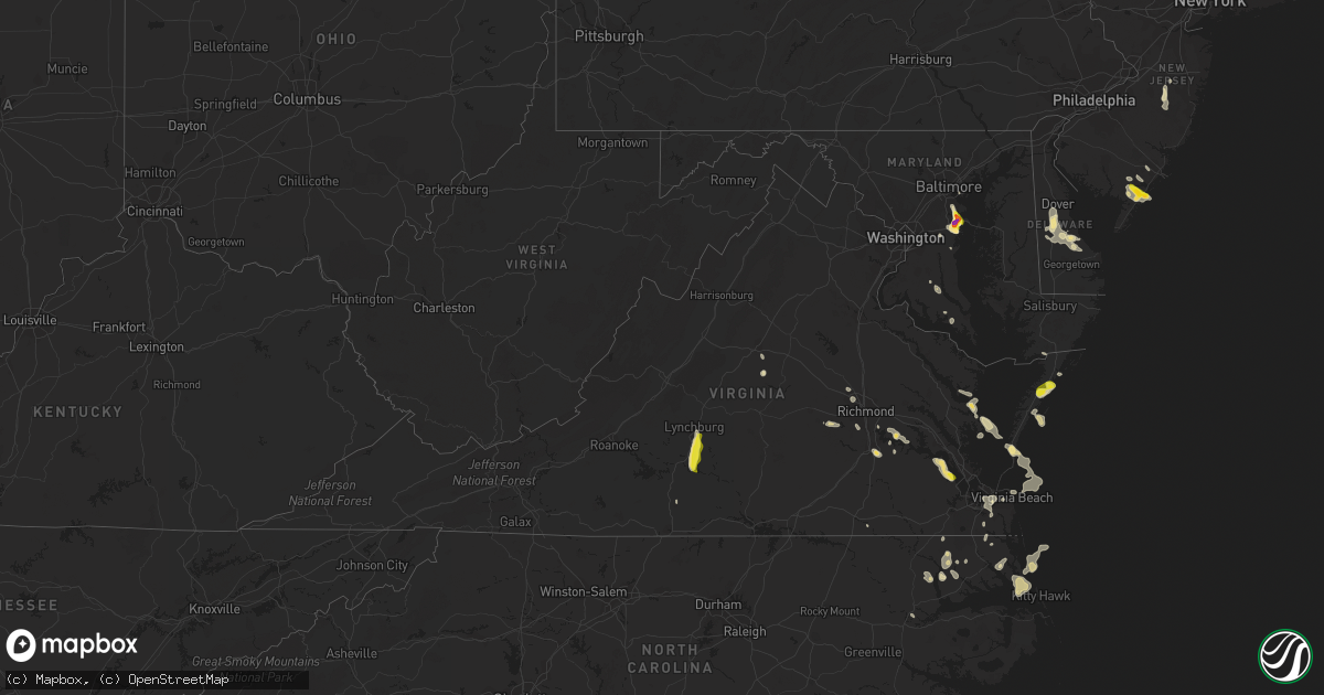 Hail map in Virginia on July 1, 2020