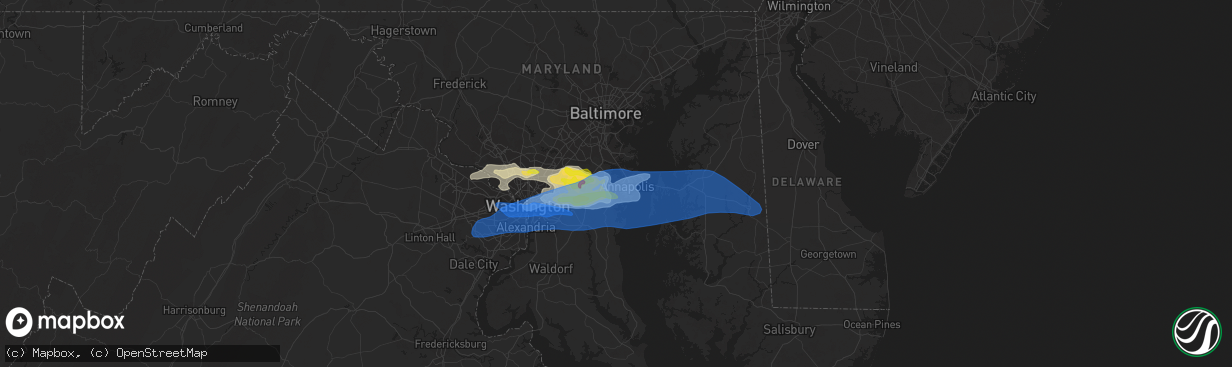 Hail map in Annapolis, MD on July 1, 2021