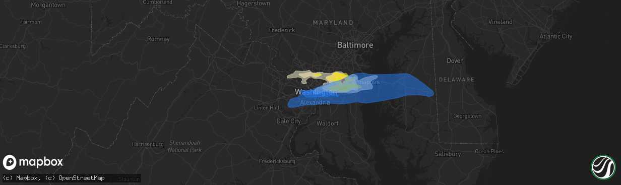 Hail map in Arlington, VA on July 1, 2021