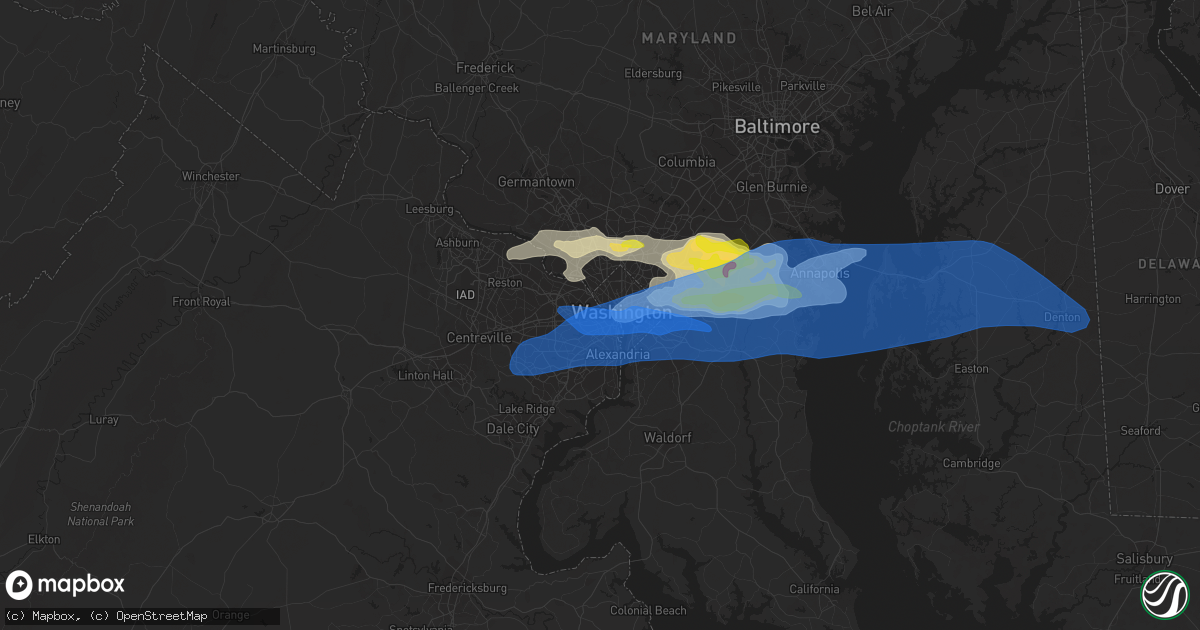 Hail map in Arlington, VA on July 1, 2021