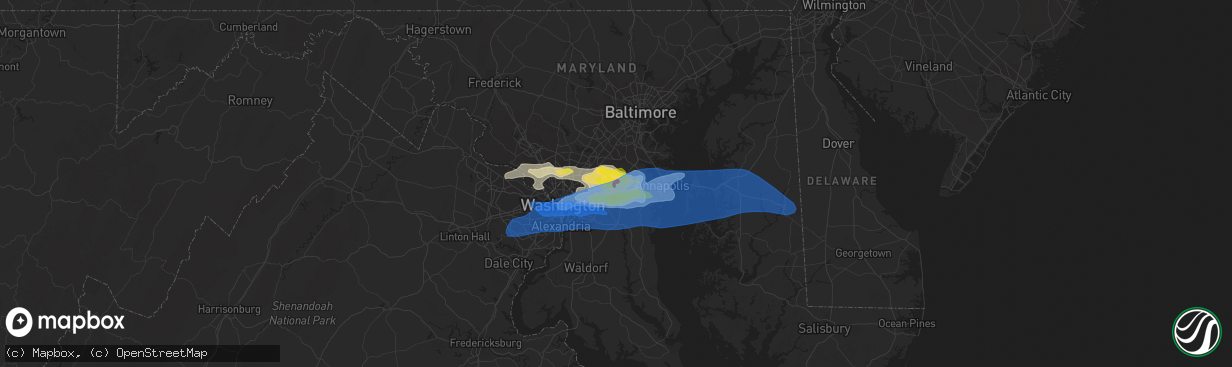 Hail map in Bowie, MD on July 1, 2021