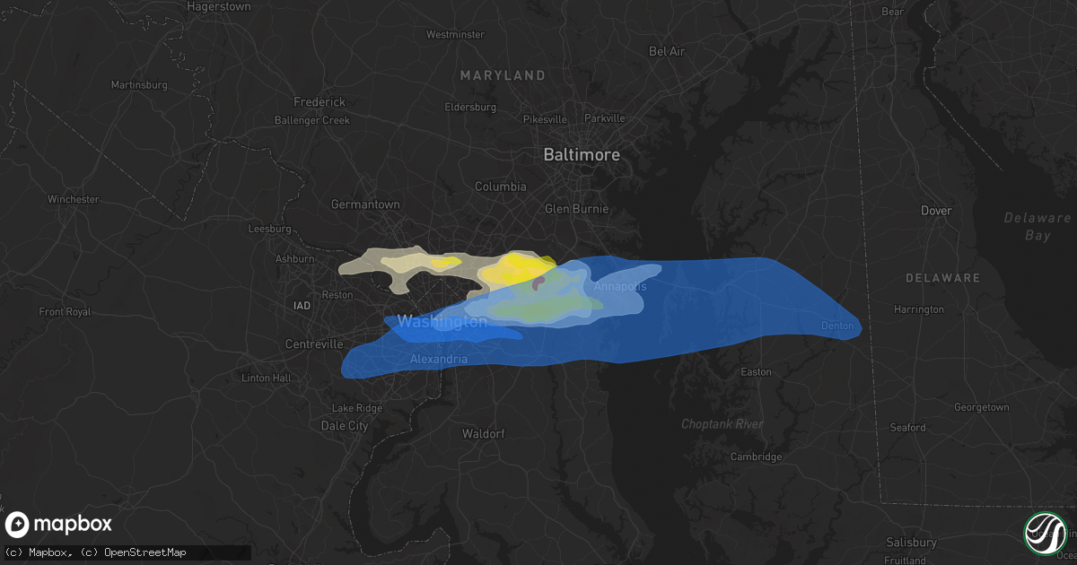Hail map in Bowie, MD on July 1, 2021
