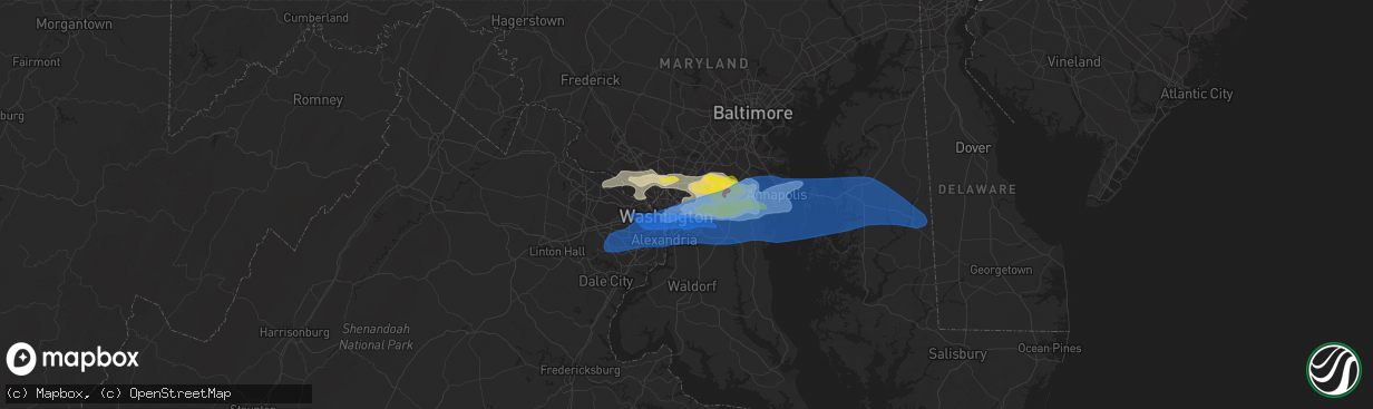 Hail map in Hyattsville, MD on July 1, 2021