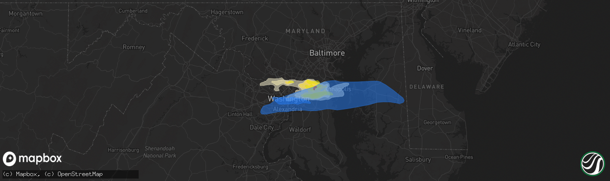 Hail map in Lanham, MD on July 1, 2021