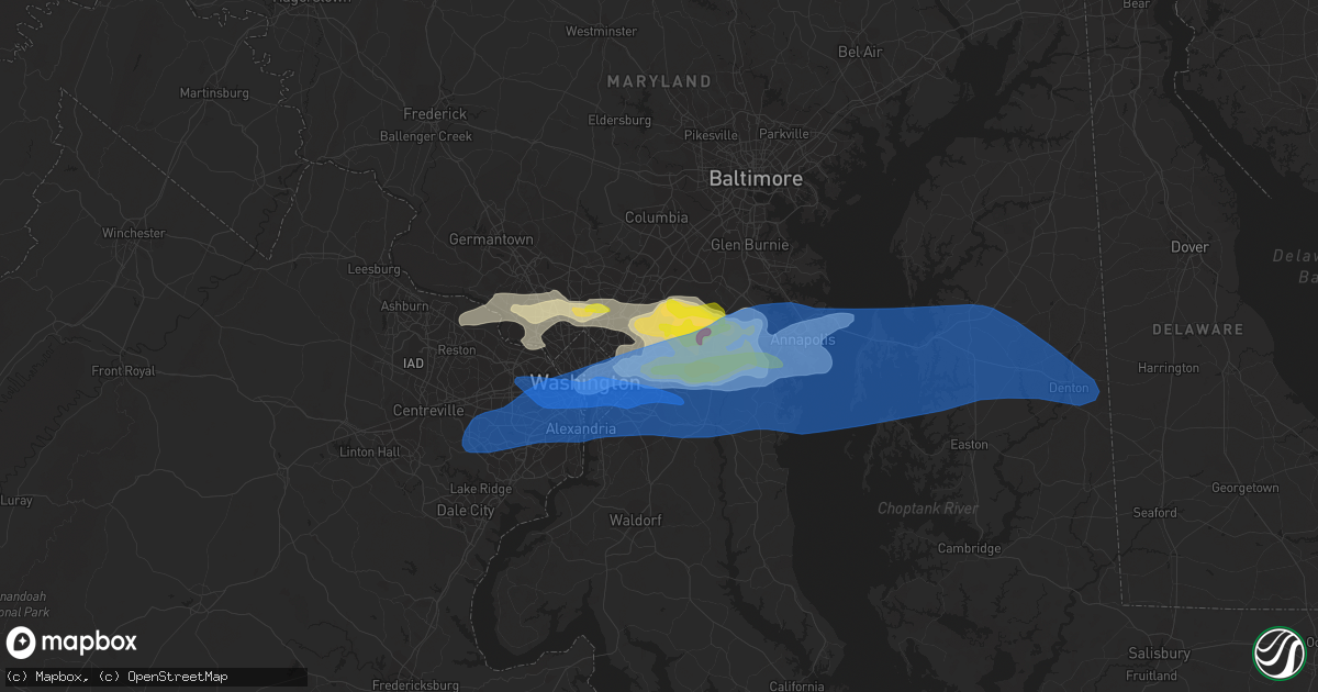 Hail map in Lanham, MD on July 1, 2021