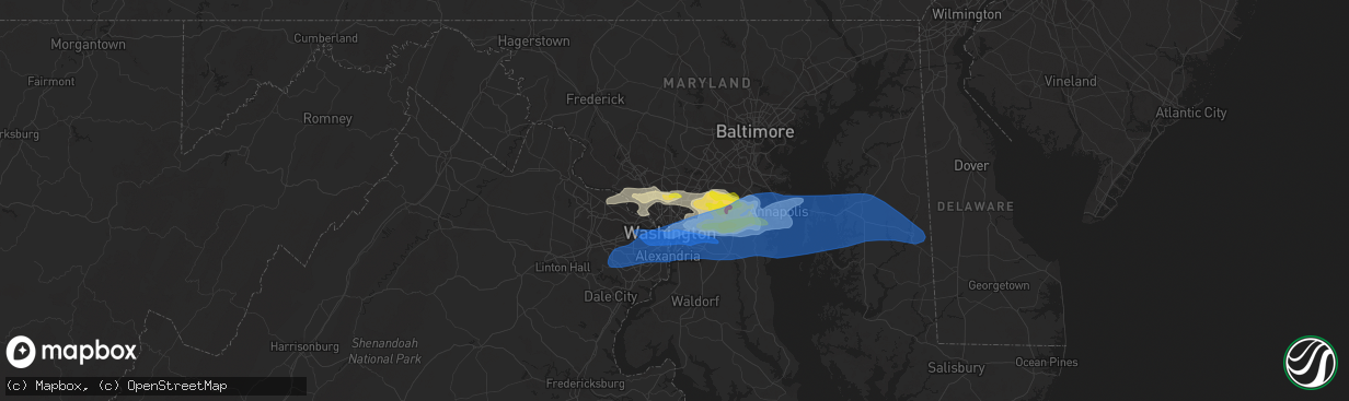 Hail map in Silver Spring, MD on July 1, 2021